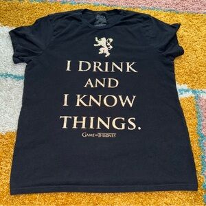 Game of Thrones T-Shirt Men's XL Black I Drink and I Know Things Graphic Logo